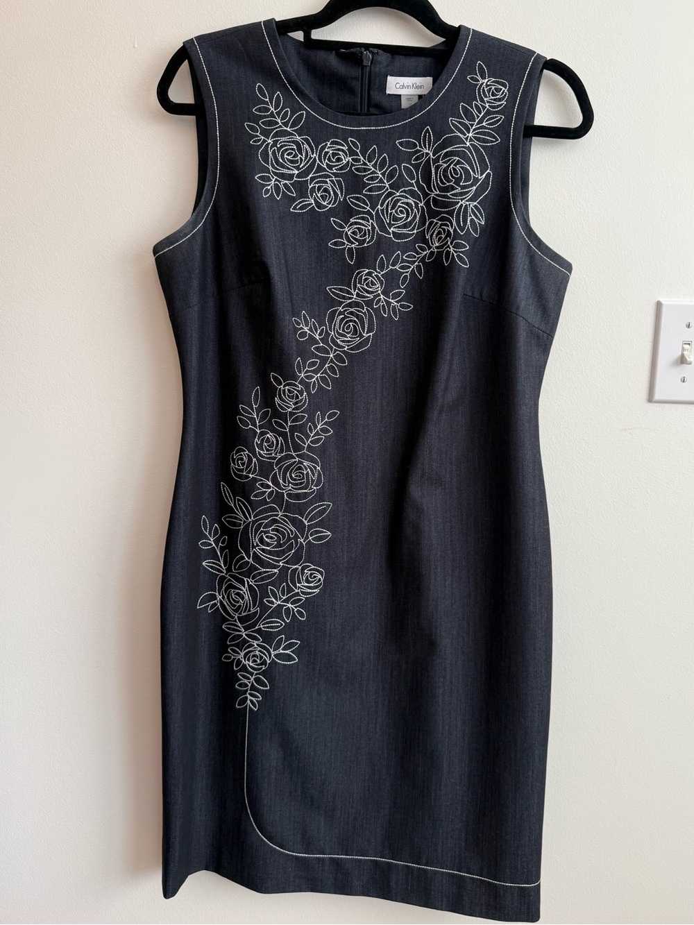 Like New Calvin Klein Dress with White Floral Stitching